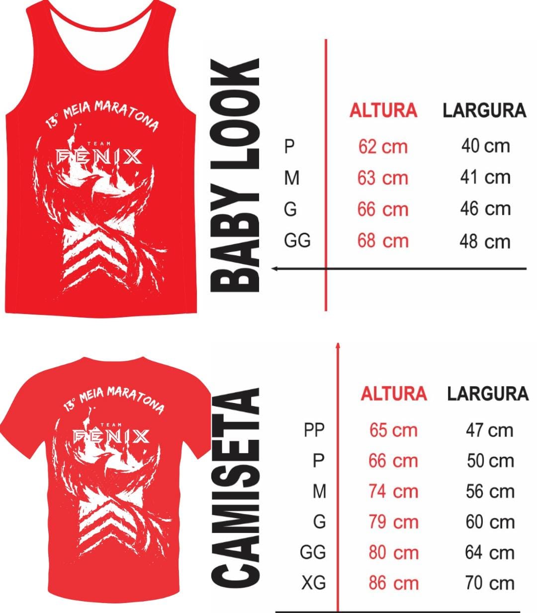 camiseta tamanhos