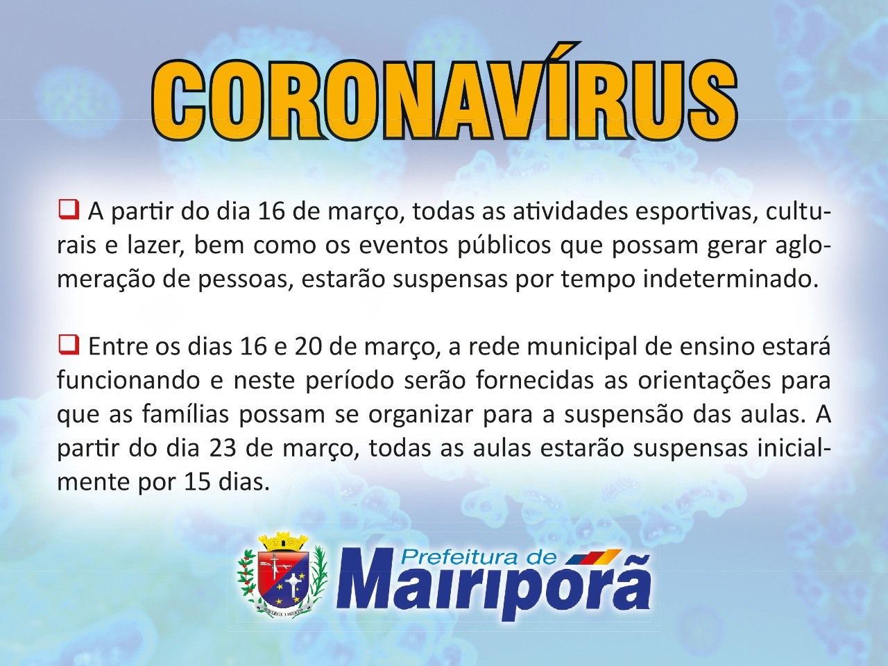 aviso pref mairipora covid 19