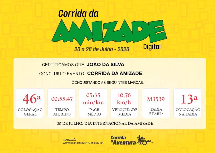 certificado corrida da amizade impresso